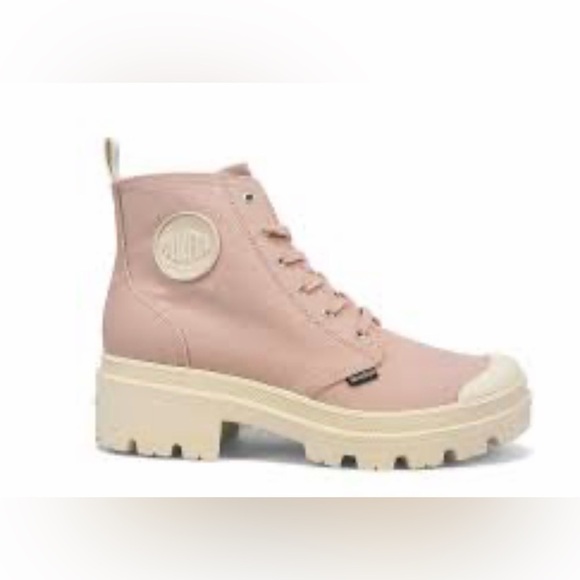 Palladium Pink Twill Chunky Platform Lace-Up/Side Zipper Boots - Picture 3 of 9